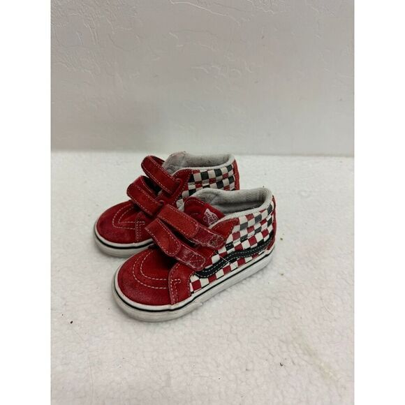 Vans SK8 Mid Reissue V Red Checkered Hook/Loop Sneakers Kids Toddler Size 7 - Picture 2 of 6